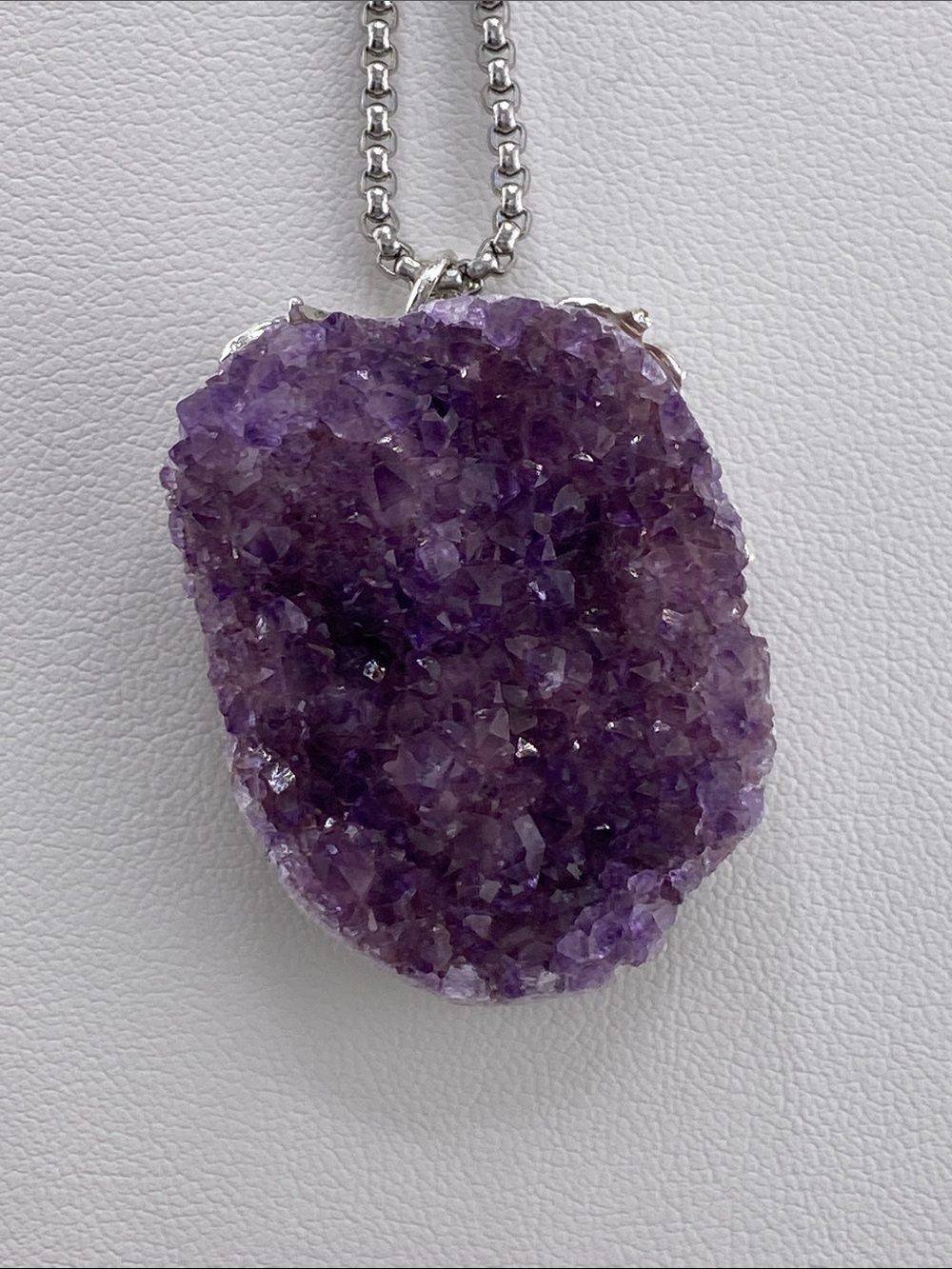 Deep Purple Amethyst Geode Druzy Necklace – Raw Crystal Statement Pendant